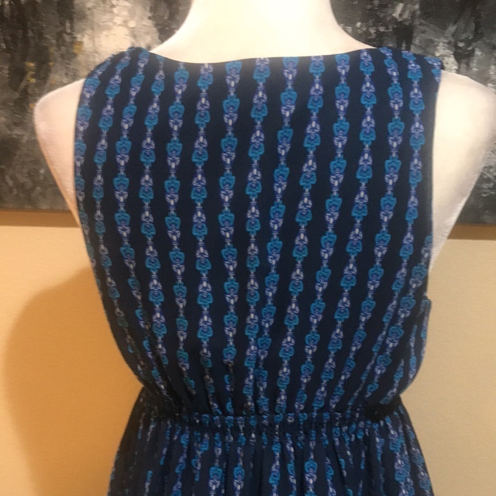 Mossimo Navy Blue/Turquoise/Gold Sleeveless V-Neck Elastic Waist Maxi Dress-M - Picture 3 of 13